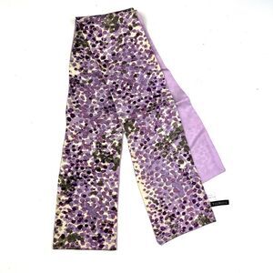 Talbots Pure Silk Purple Floral Watercolor Print Tie Scarf 4"x64"